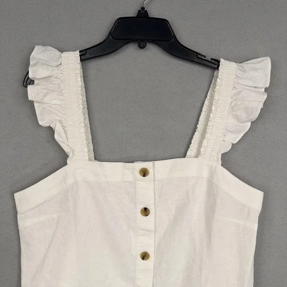 J Crew Shirt Womens Large White Linen Blend Ruffle Strap Button Front Tank - Picture 2 of 13